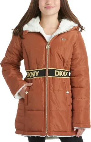 DKNY Girls Jacket  Reversible Heavyweight Quilted Parka Coat with Sherpa Lining  Reversible Jacket for Girls (4-16)