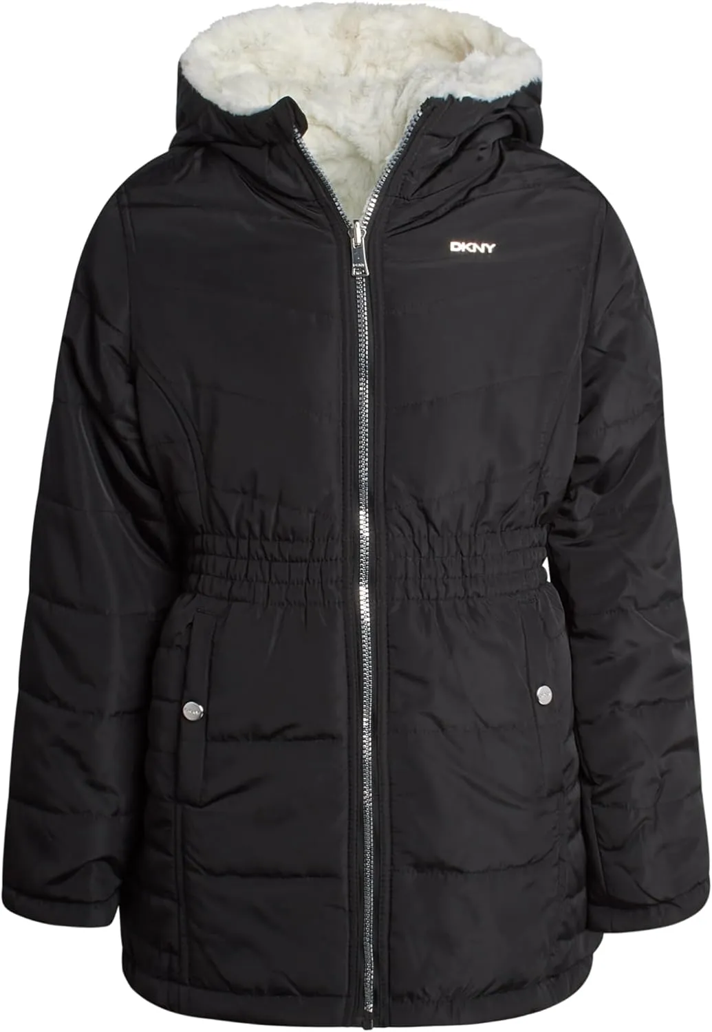 DKNY Girls Jacket  Reversible Heavyweight Quilted Parka Coat with Sherpa Lining  Reversible Jacket for Girls (4-16)