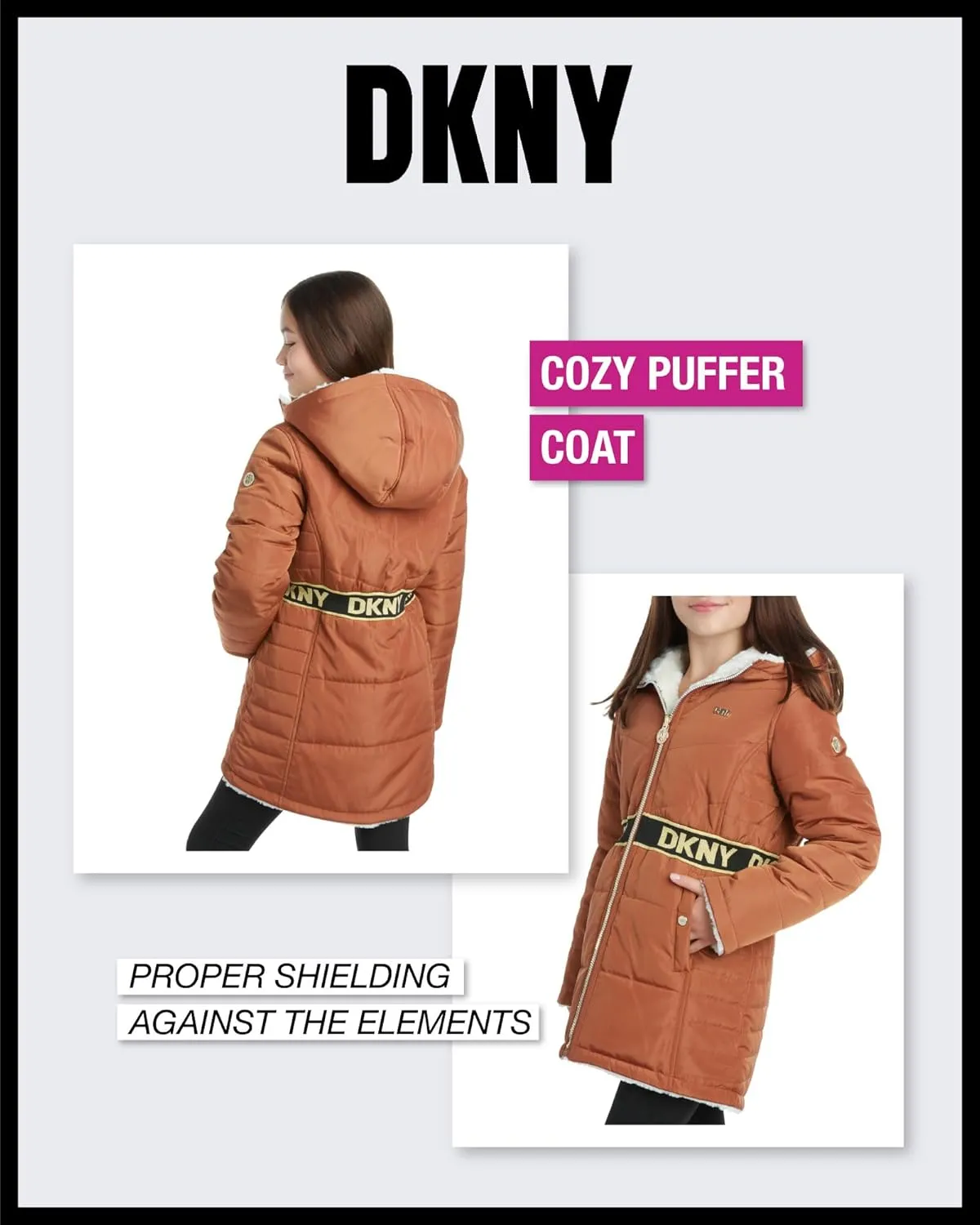 DKNY Girls Jacket  Reversible Heavyweight Quilted Parka Coat with Sherpa Lining  Reversible Jacket for Girls (4-16)