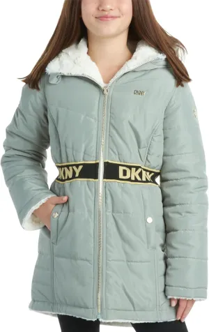 DKNY Girls Jacket  Reversible Heavyweight Quilted Parka Coat with Sherpa Lining  Reversible Jacket for Girls (4-16)