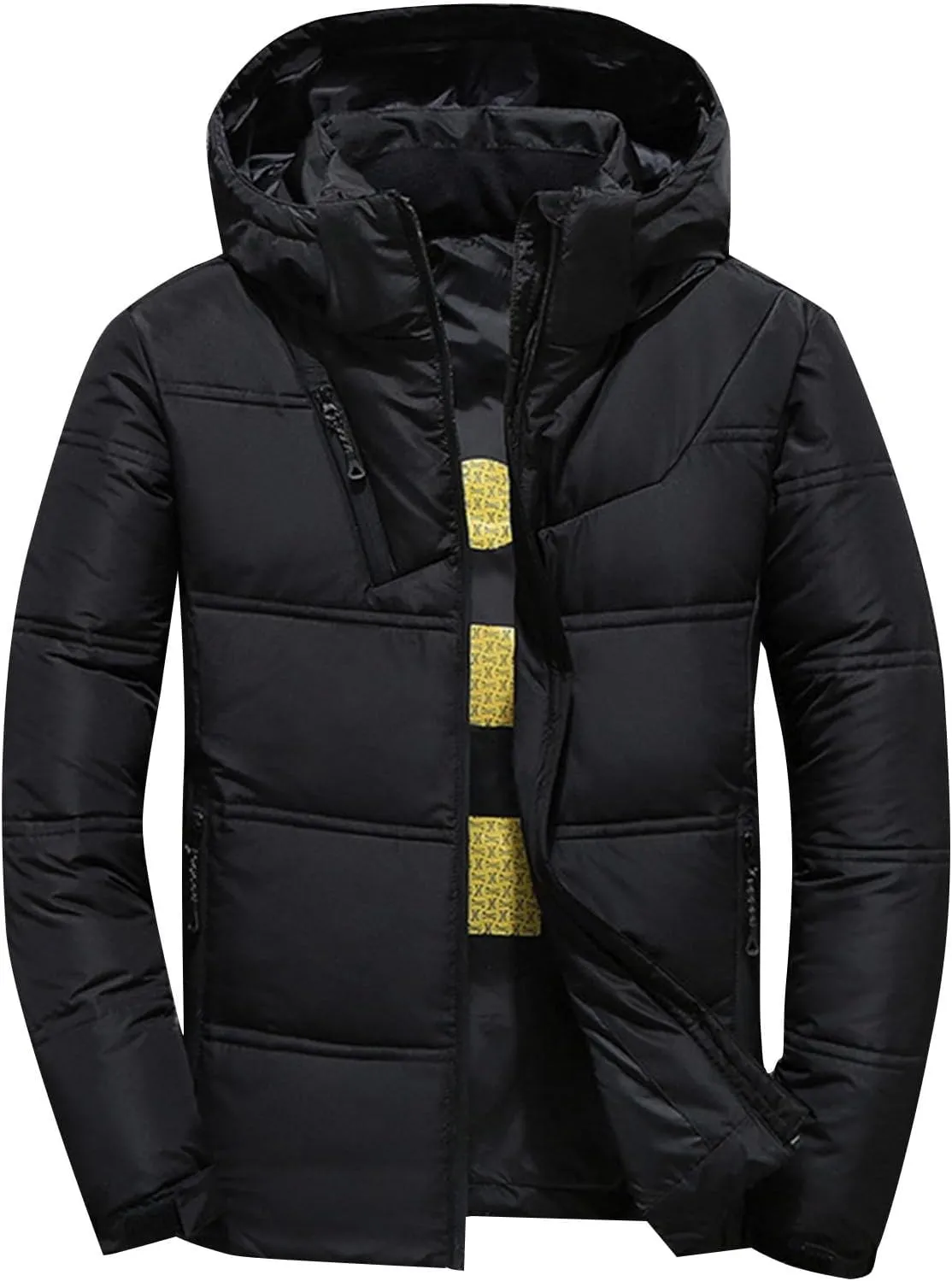 Down Winter Coats for Men Waterproof Hooded Puffer Jacket Cotton Padded Warm Outerwear with Pockets