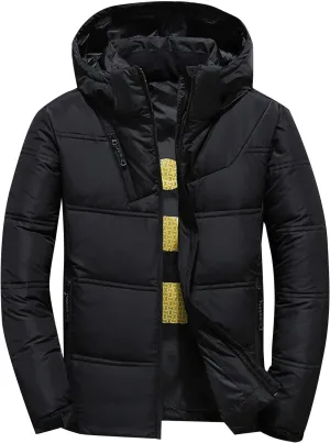 Down Winter Coats for Men Waterproof Hooded Puffer Jacket Cotton Padded Warm Outerwear with Pockets
