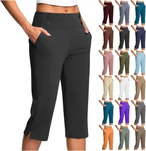 Dressy Capri Pants for Women High Waist Stretch Office Work Crop Pant Soft Dress Suit Pants Yoga Slacks with Pocket