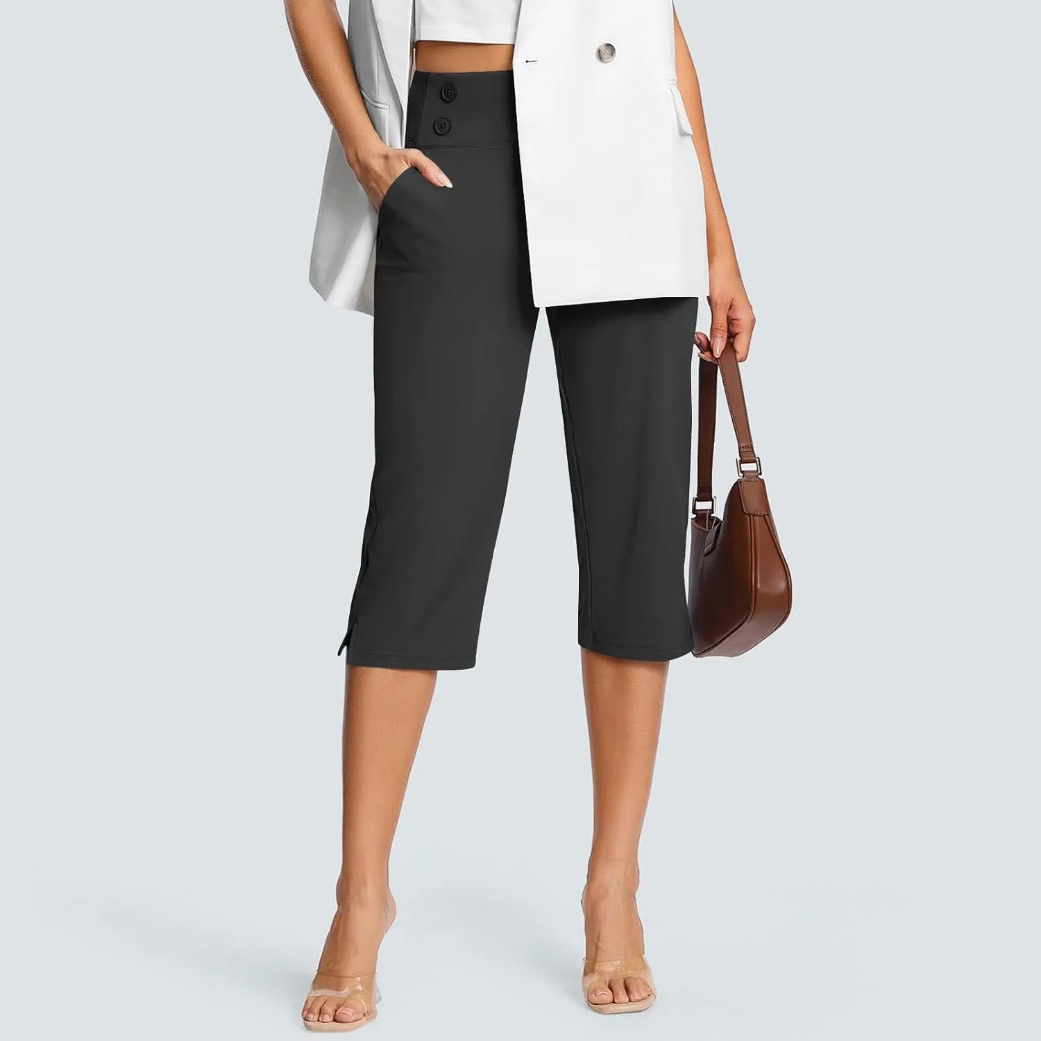 Dressy Capri Pants for Women High Waist Stretch Office Work Crop Pant Soft Dress Suit Pants Yoga Slacks with Pocket