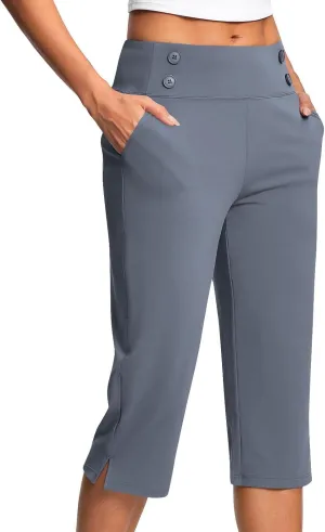 Dressy Capri Pants for Women High Waist Stretch Office Work Crop Pant Soft Dress Suit Pants Yoga Slacks with Pocket