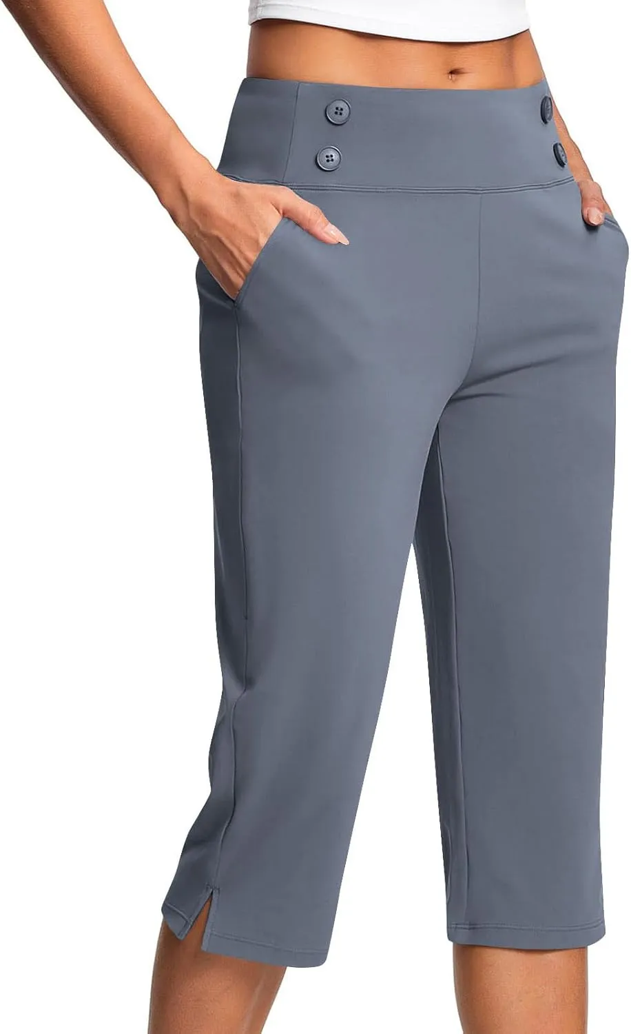 Dressy Capri Pants for Women High Waist Stretch Office Work Crop Pant Soft Dress Suit Pants Yoga Slacks with Pocket