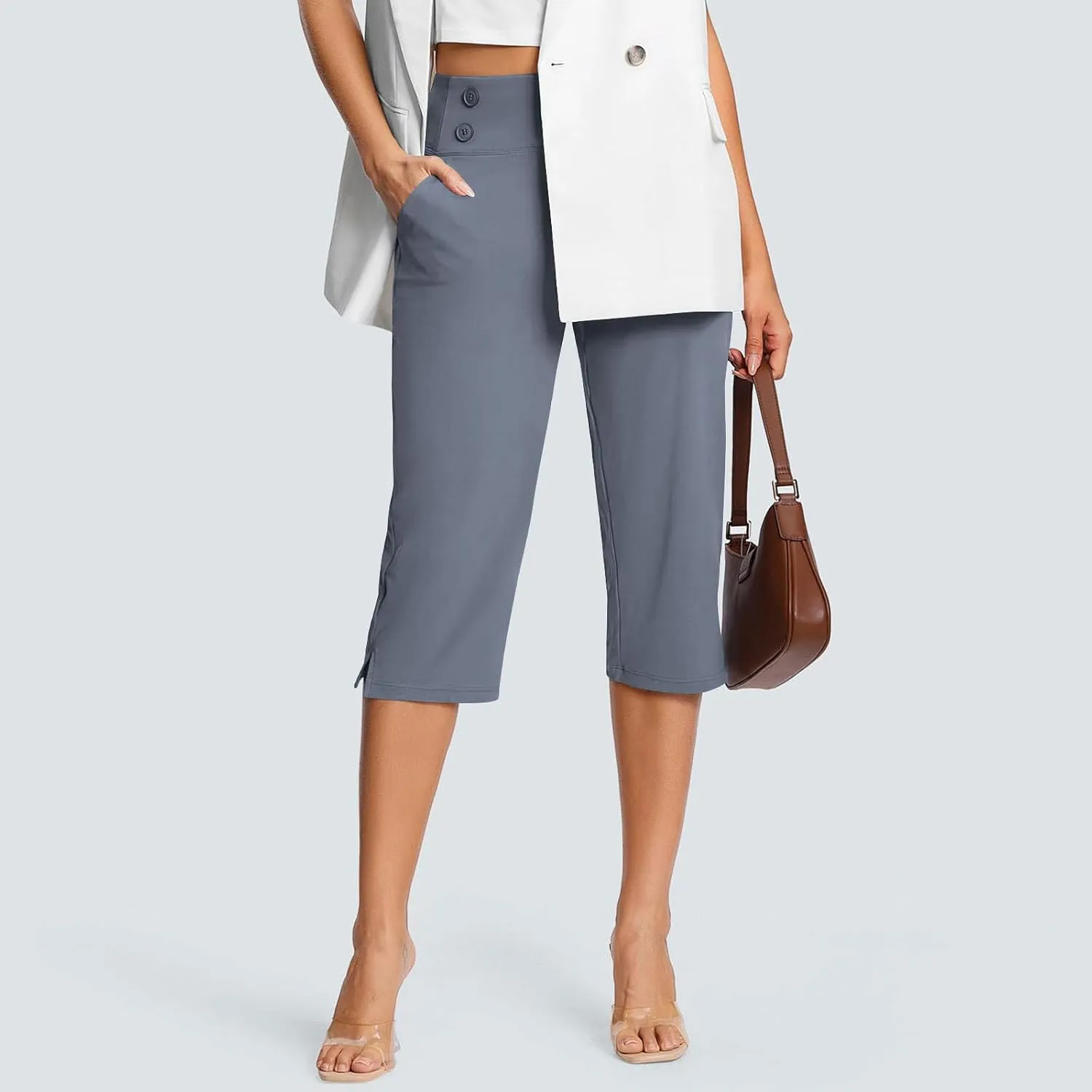 Dressy Capri Pants for Women High Waist Stretch Office Work Crop Pant Soft Dress Suit Pants Yoga Slacks with Pocket
