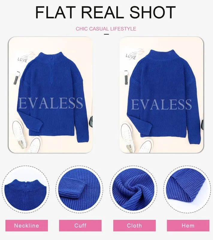 EVALESS Quarter Zip Sweaters for Women Waffle Kint Long Sleeve Pullover Sweater Business Casual Outfits