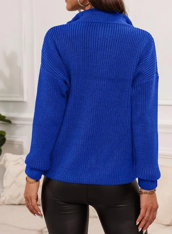EVALESS Quarter Zip Sweaters for Women Waffle Kint Long Sleeve Pullover Sweater Business Casual Outfits
