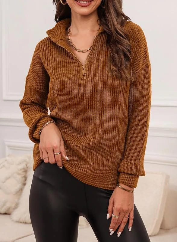 EVALESS Quarter Zip Sweaters for Women Waffle Kint Long Sleeve Pullover Sweater Business Casual Outfits