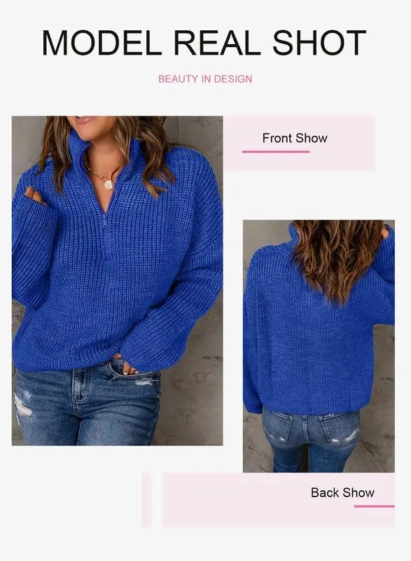 EVALESS Quarter Zip Sweaters for Women Waffle Kint Long Sleeve Pullover Sweater Business Casual Outfits