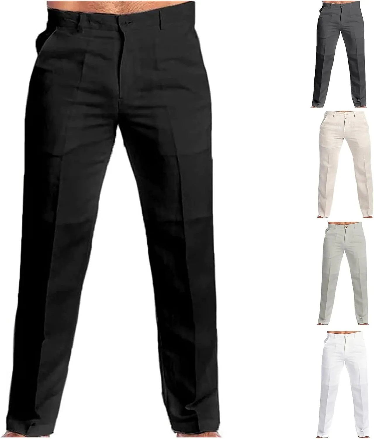 evzosrz Men's Casual Linen Pants Solid Loose Fit Fall Spring Trousers Lightweight Beach Yoga Pajamas Bottoms with Pockets