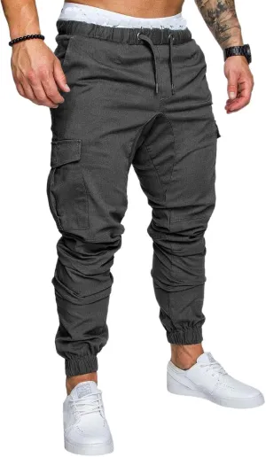 evzosrz Men's Jogger Pants Multi Pockets Sports Drawstring Trousers Elastic Waist Stretch Slim Fit Sports Cargo Pants
