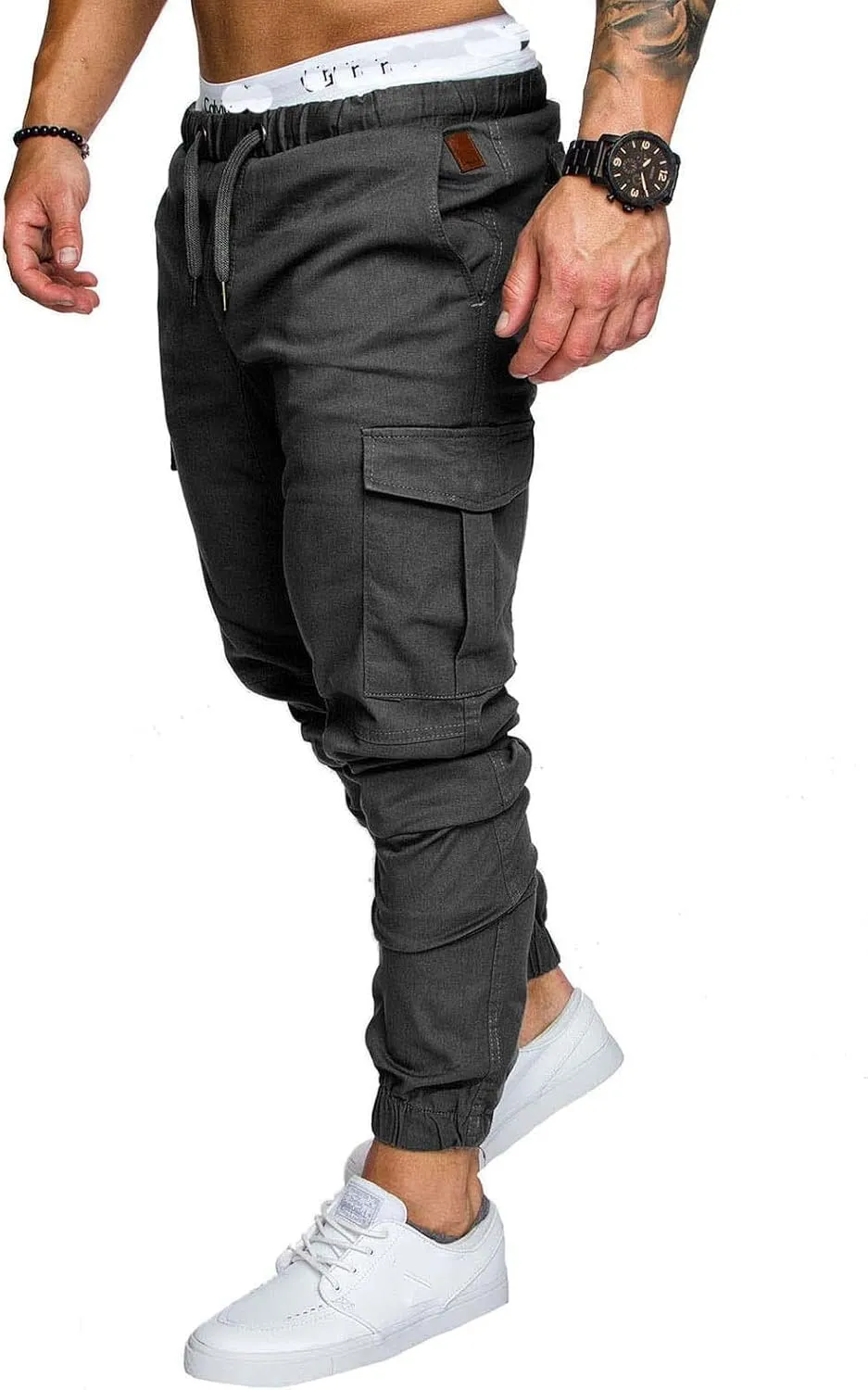 evzosrz Men's Jogger Pants Multi Pockets Sports Drawstring Trousers Elastic Waist Stretch Slim Fit Sports Cargo Pants
