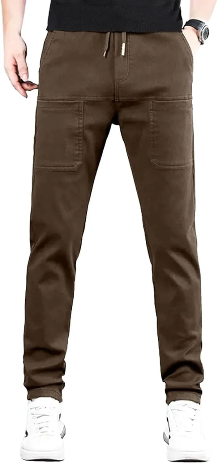 evzosrz Mens Summer Cargo Pants, Straight High Stretch Solid Waterproof High Stretch Comfy Casual Trousers with Multi-Pockets