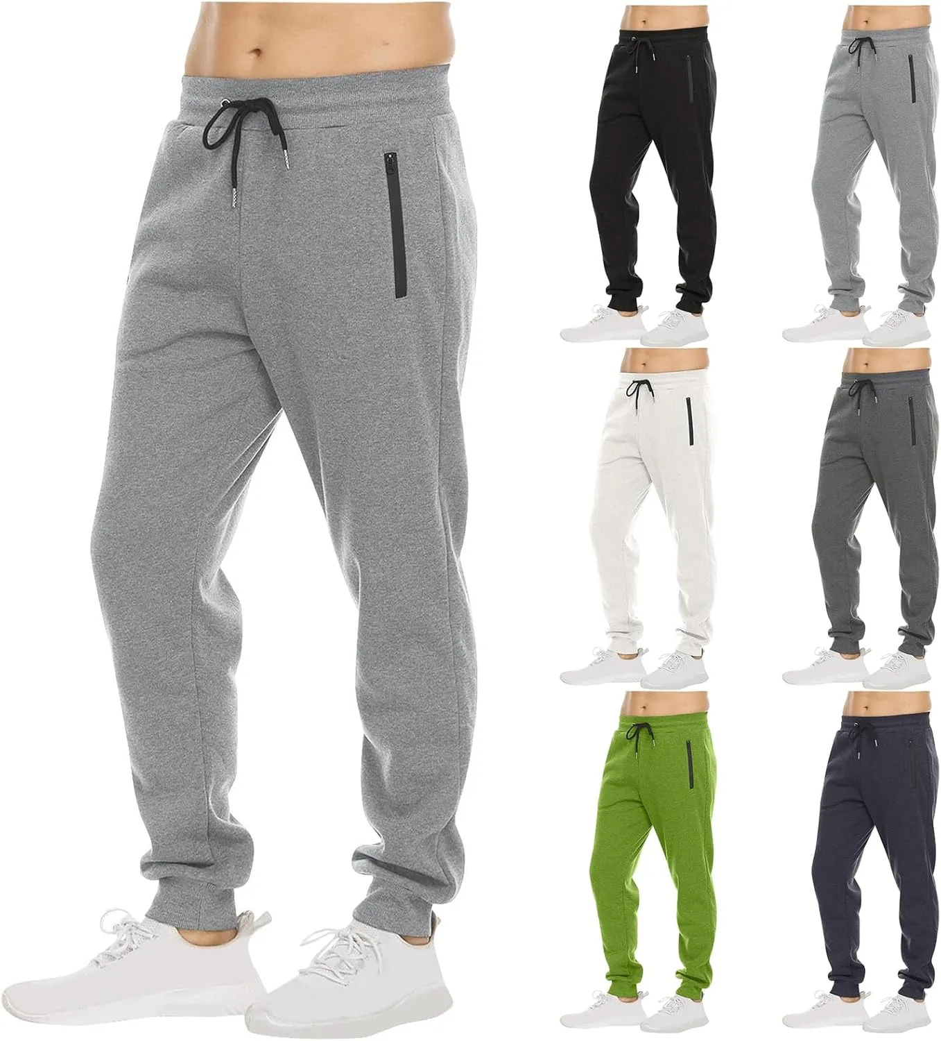 evzosrz Mens Sweatpant Slim Fit Active Athletic Workout Jogger Elastic High Waisted Track Bottom Trousers with Zipper Pockets