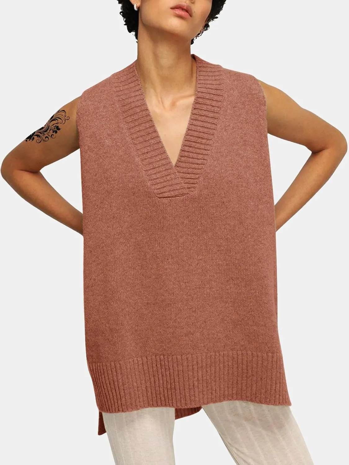 EXLURA Womens Oversized Sweater Vest Knit V Neck Tunic Casual Sleeveless Long Pullover Tank Tops Winter Spring Trendy 2025