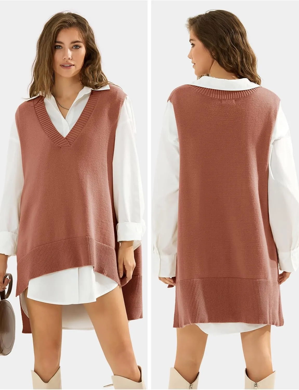 EXLURA Womens Oversized Sweater Vest Knit V Neck Tunic Casual Sleeveless Long Pullover Tank Tops Winter Spring Trendy 2025
