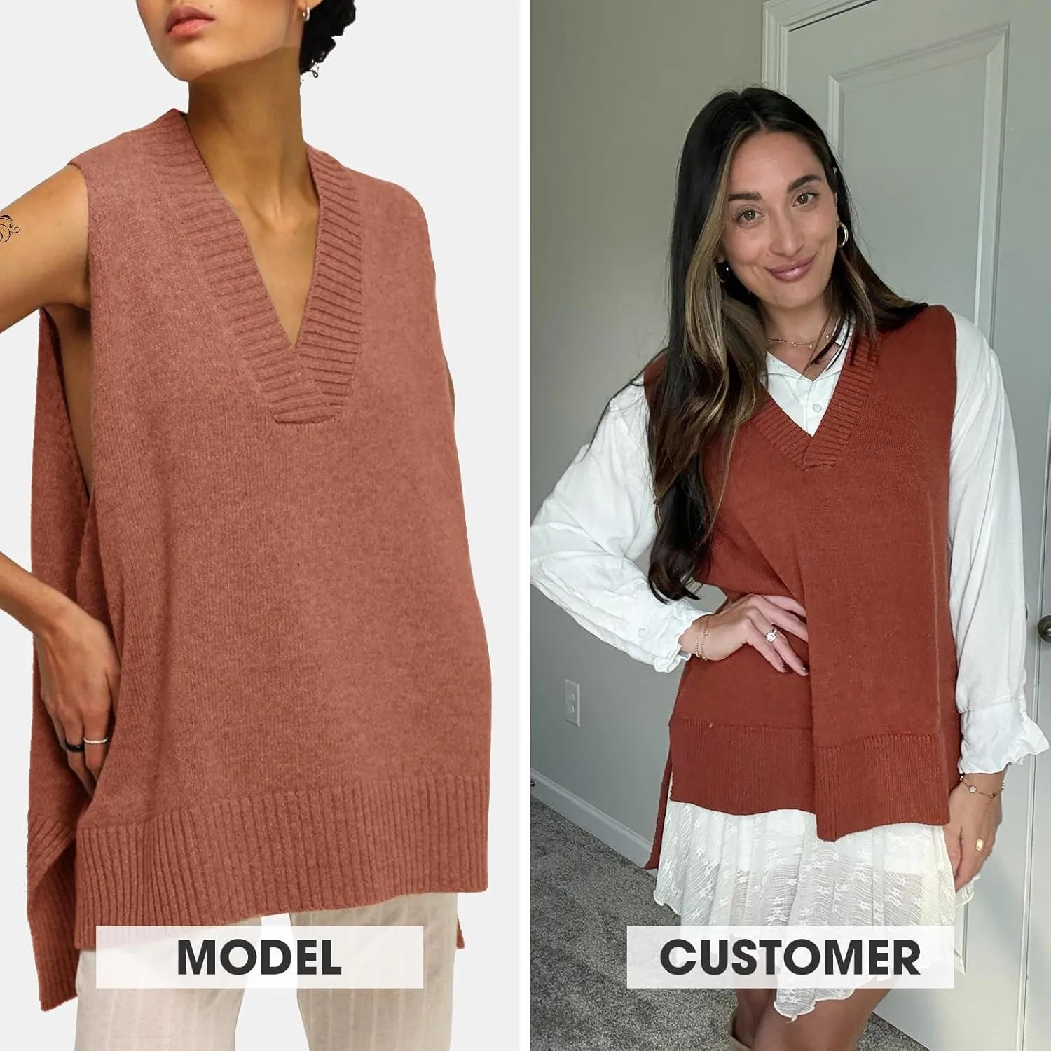 EXLURA Womens Oversized Sweater Vest Knit V Neck Tunic Casual Sleeveless Long Pullover Tank Tops Winter Spring Trendy 2025