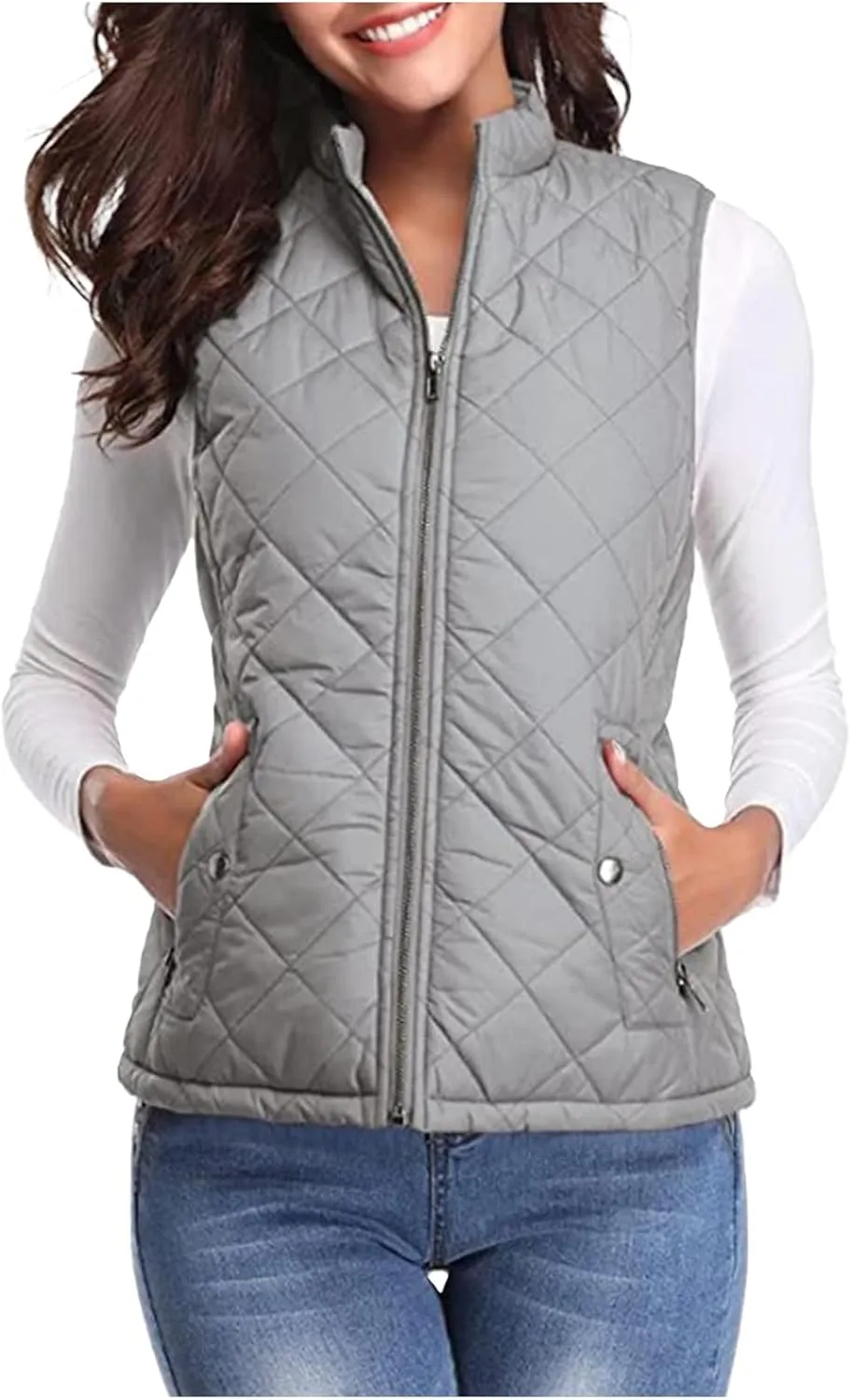 Fashion Puffer Vest Women Fall Winter Sleeveless Coats Down Cotton Waistcoat with Pockets Zip Up Quilted