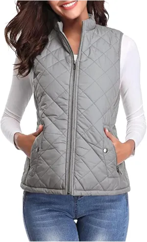 Fashion Puffer Vest Women Fall Winter Sleeveless Coats Down Cotton Waistcoat with Pockets Zip Up Quilted