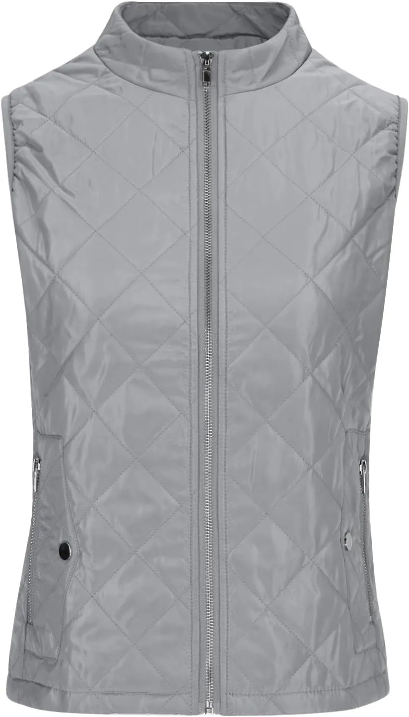 Fashion Puffer Vest Women Fall Winter Sleeveless Coats Down Cotton Waistcoat with Pockets Zip Up Quilted