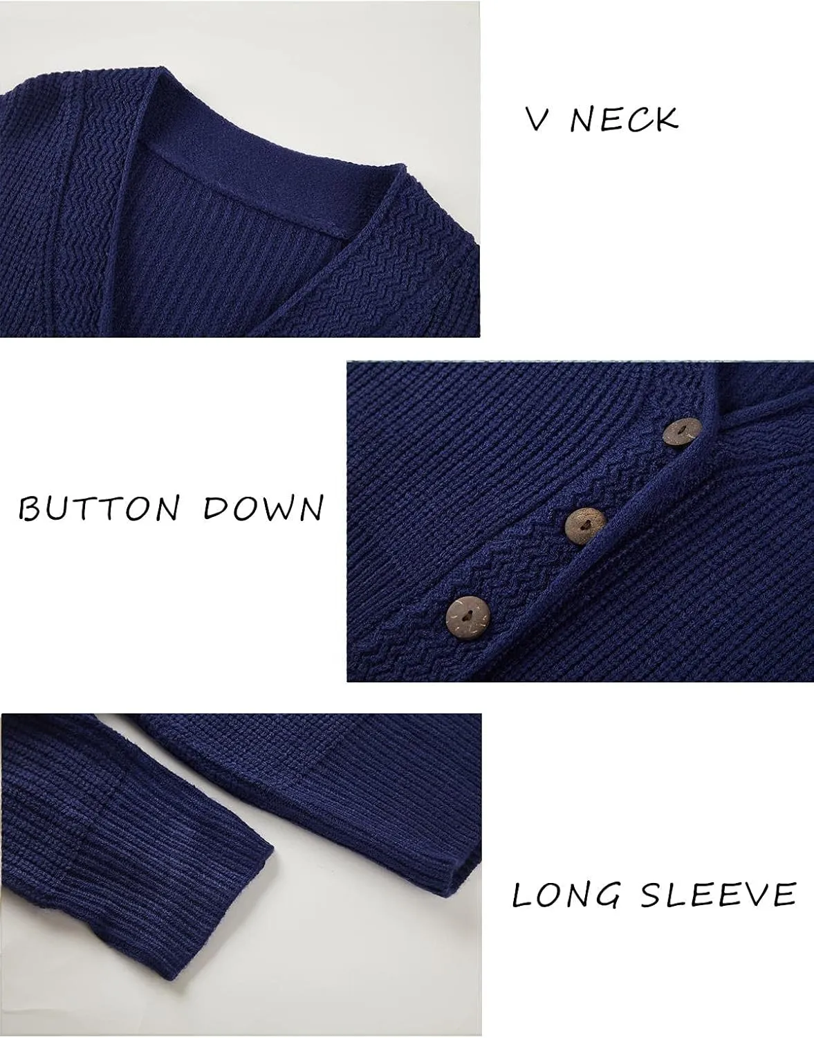 Febriajuce Women's Long Sleeve V-Neck Button Down Rib Knit Cropped Cardigan Sweater