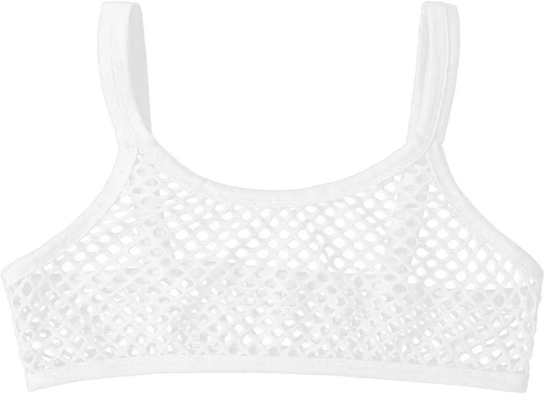 FEESHOW Women's Sheer Mesh Mermaid Sea Shell Bra Top Workout Yoga Camisole Crop Top
