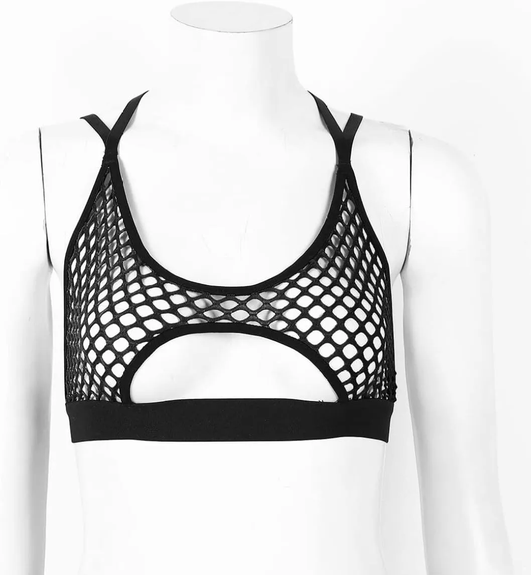 FEESHOW Women's Sheer Mesh Mermaid Sea Shell Bra Top Workout Yoga Camisole Crop Top