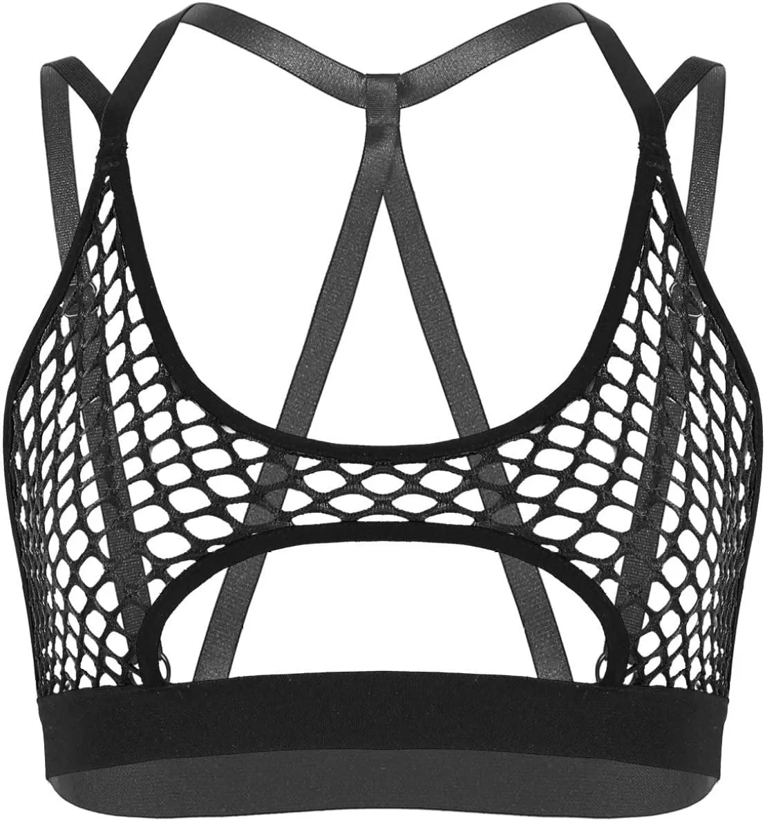 FEESHOW Women's Sheer Mesh Mermaid Sea Shell Bra Top Workout Yoga Camisole Crop Top