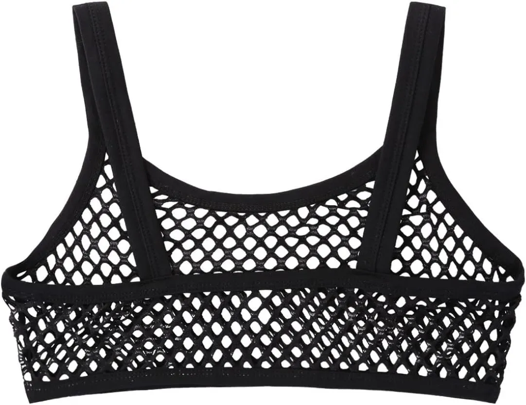 FEESHOW Women's Sheer Mesh Mermaid Sea Shell Bra Top Workout Yoga Camisole Crop Top