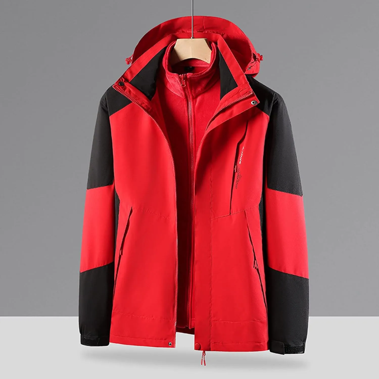 Finelylove Men's Waterproof 3 in 1 Ski Jacket Warm Fleece Lined Winter Snow Coat Windproof Hooded Raincoat Heavyweight