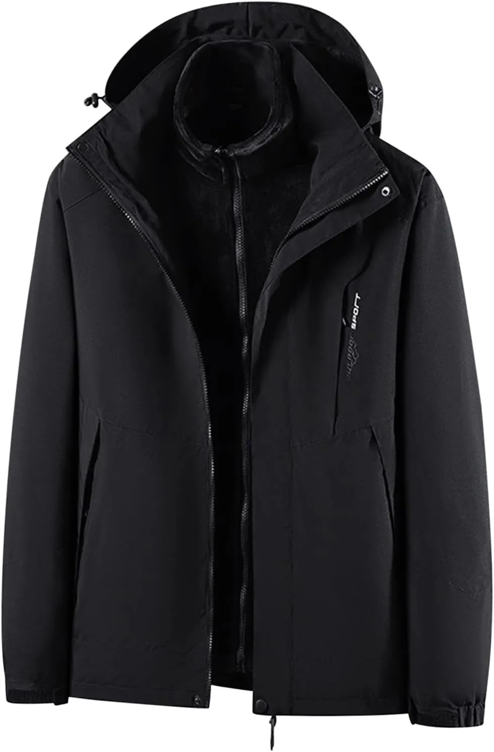 Finelylove Men's Waterproof 3 in 1 Ski Jacket Warm Fleece Lined Winter Snow Coat Windproof Hooded Raincoat Heavyweight