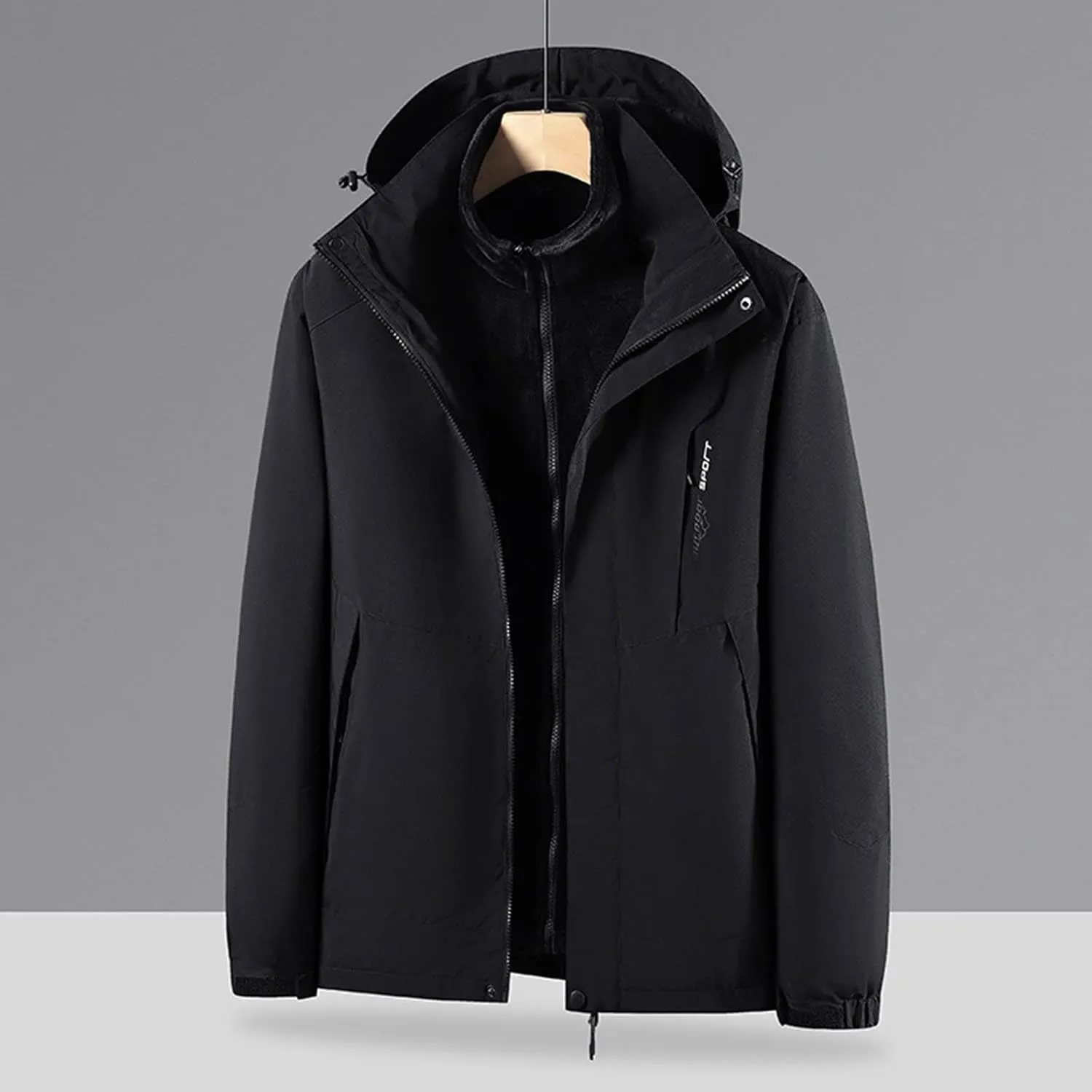 Finelylove Men's Waterproof 3 in 1 Ski Jacket Warm Fleece Lined Winter Snow Coat Windproof Hooded Raincoat Heavyweight