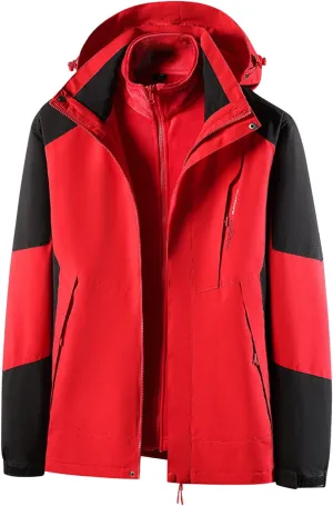 Finelylove Men's Waterproof 3 in 1 Ski Jacket Warm Fleece Lined Winter Snow Coat Windproof Hooded Raincoat Heavyweight