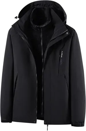 Finelylove Men's Waterproof 3 in 1 Ski Jacket Warm Fleece Lined Winter Snow Coat Windproof Hooded Raincoat Heavyweight