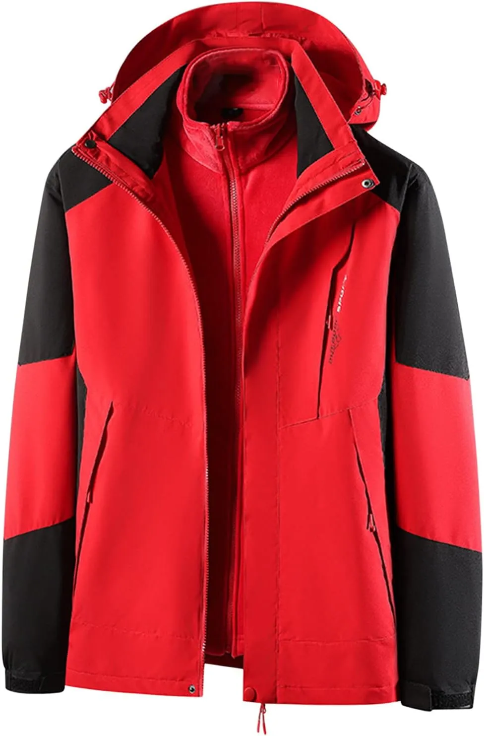 Finelylove Men's Waterproof 3 in 1 Ski Jacket Warm Fleece Lined Winter Snow Coat Windproof Hooded Raincoat Heavyweight