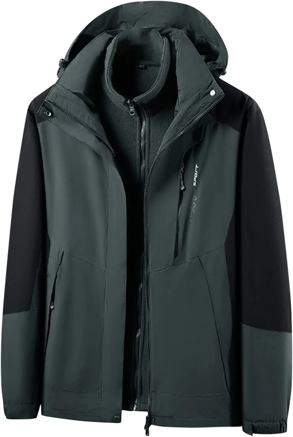 Finelylove Men's Waterproof 3 in 1 Ski Jacket Warm Fleece Lined Winter Snow Coat Windproof Hooded Raincoat Heavyweight