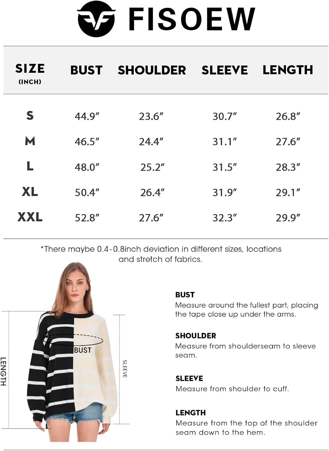 Fisoew Womens Striped Pullover Sweater Crew Neck Long Sleeve Knitted Color Block Casual Loose Lightweight Sweaters for Women