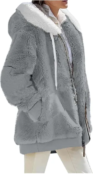 Fleece Jacket Women Sherpa Jacket Zip Up Hooded Oversized Coats Warm Winter Coats for Women 2024 with Pockets
