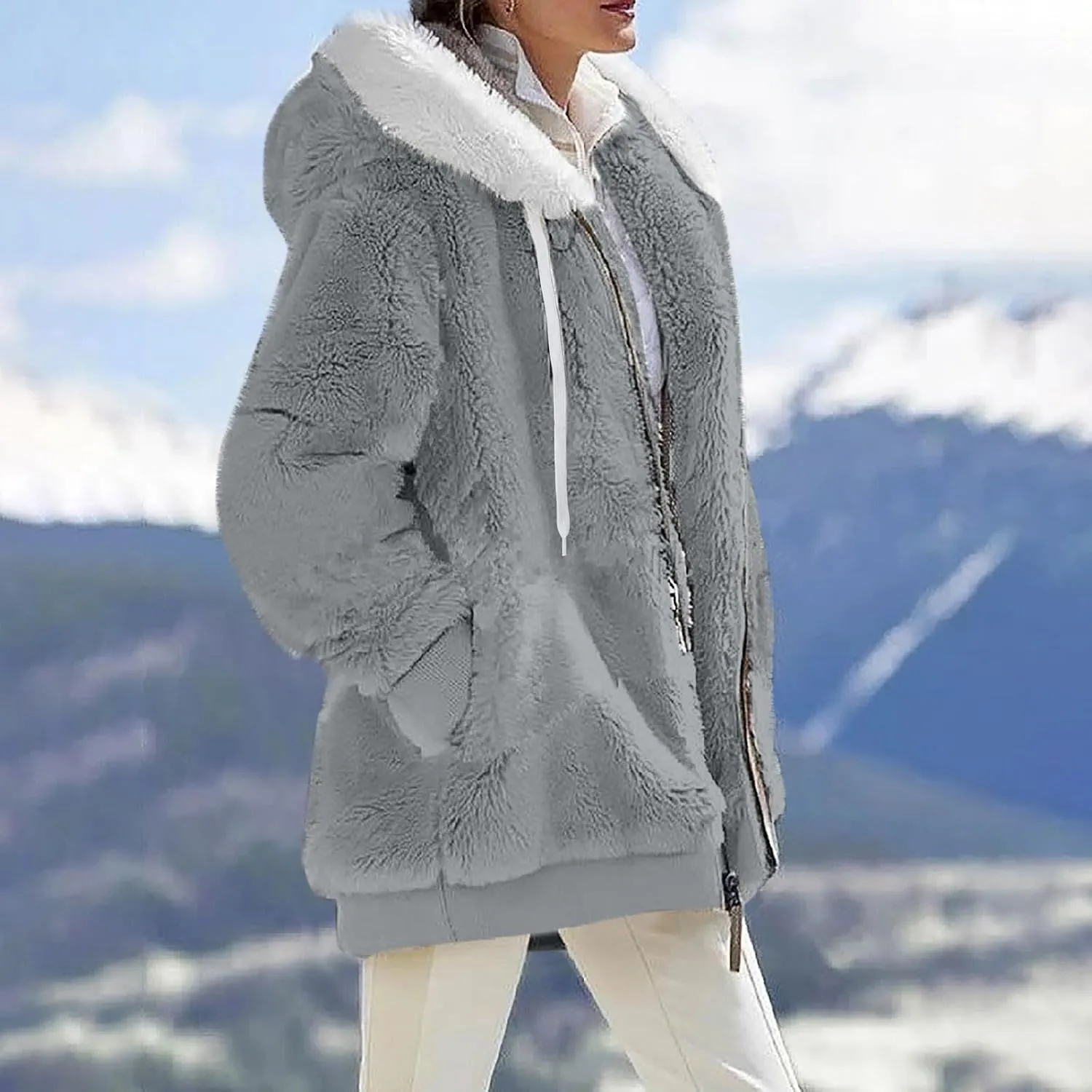 Fleece Jacket Women Sherpa Jacket Zip Up Hooded Oversized Coats Warm Winter Coats for Women 2024 with Pockets