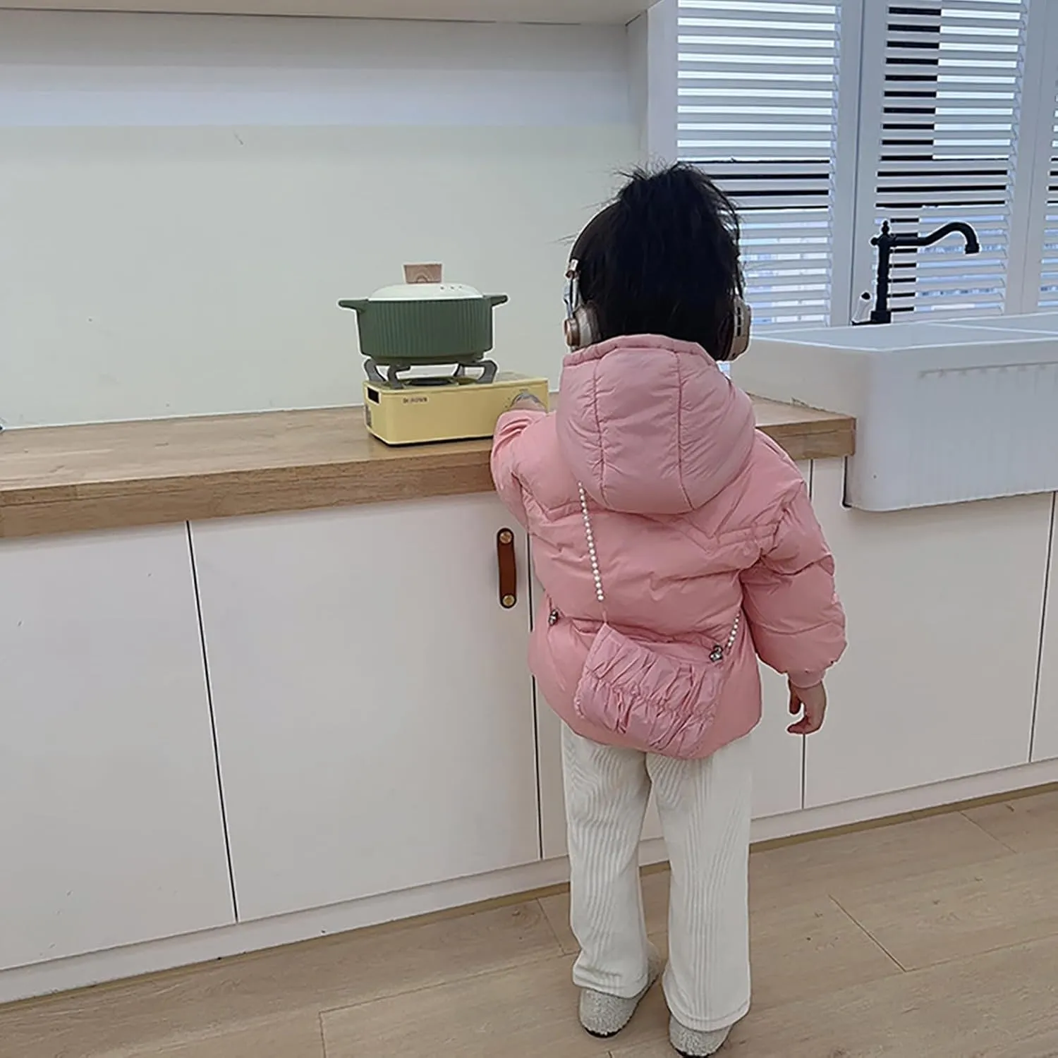 Fleece Jackets Girls Boys Winter Warm Thick Solid Cotton Long Sleeve Padded Jacket Coat Hooded