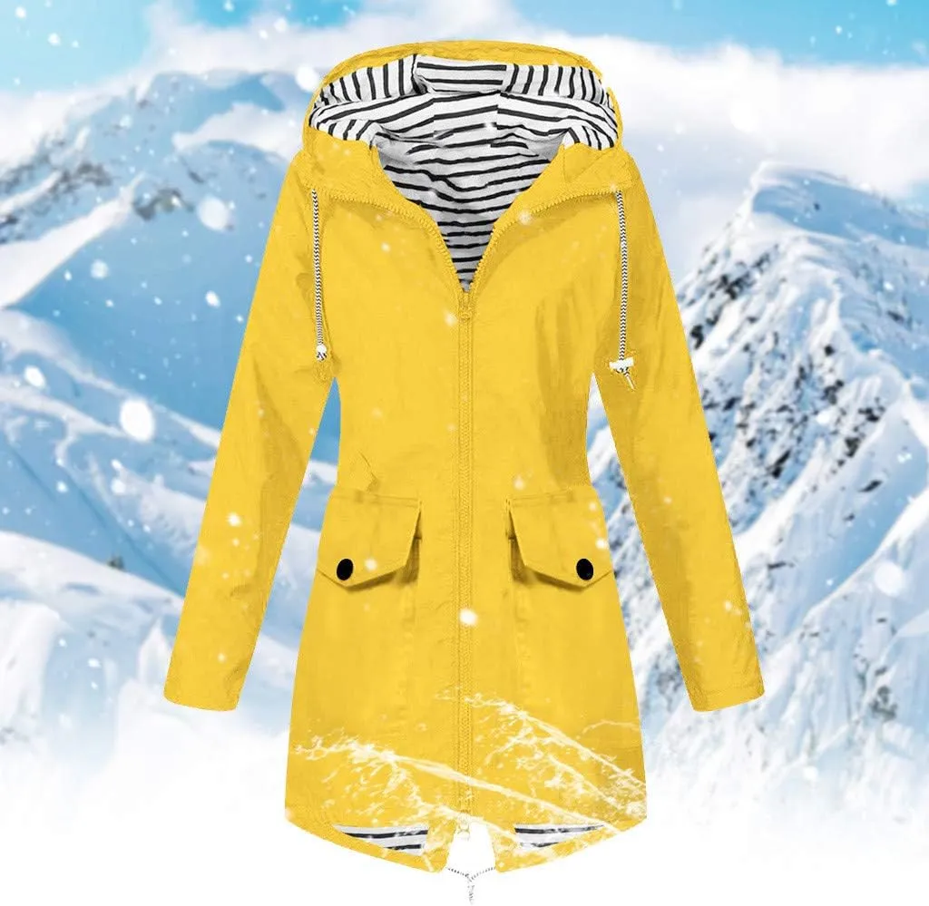 Fluffy Jackets for Women Women Solid Rain Jacket Outdoor Plus Size Hooded Windproof Loose Coat
