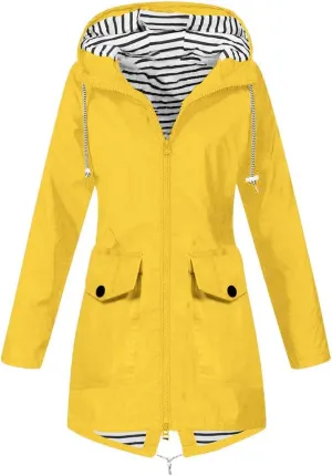 Fluffy Jackets for Women Women Solid Rain Jacket Outdoor Plus Size Hooded Windproof Loose Coat