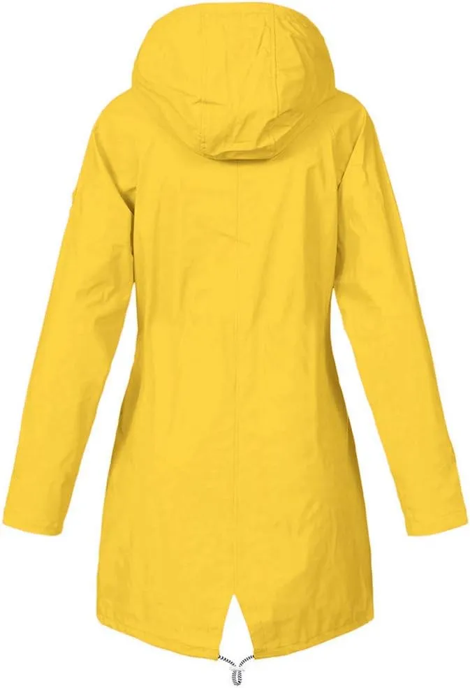 Fluffy Jackets for Women Women Solid Rain Jacket Outdoor Plus Size Hooded Windproof Loose Coat