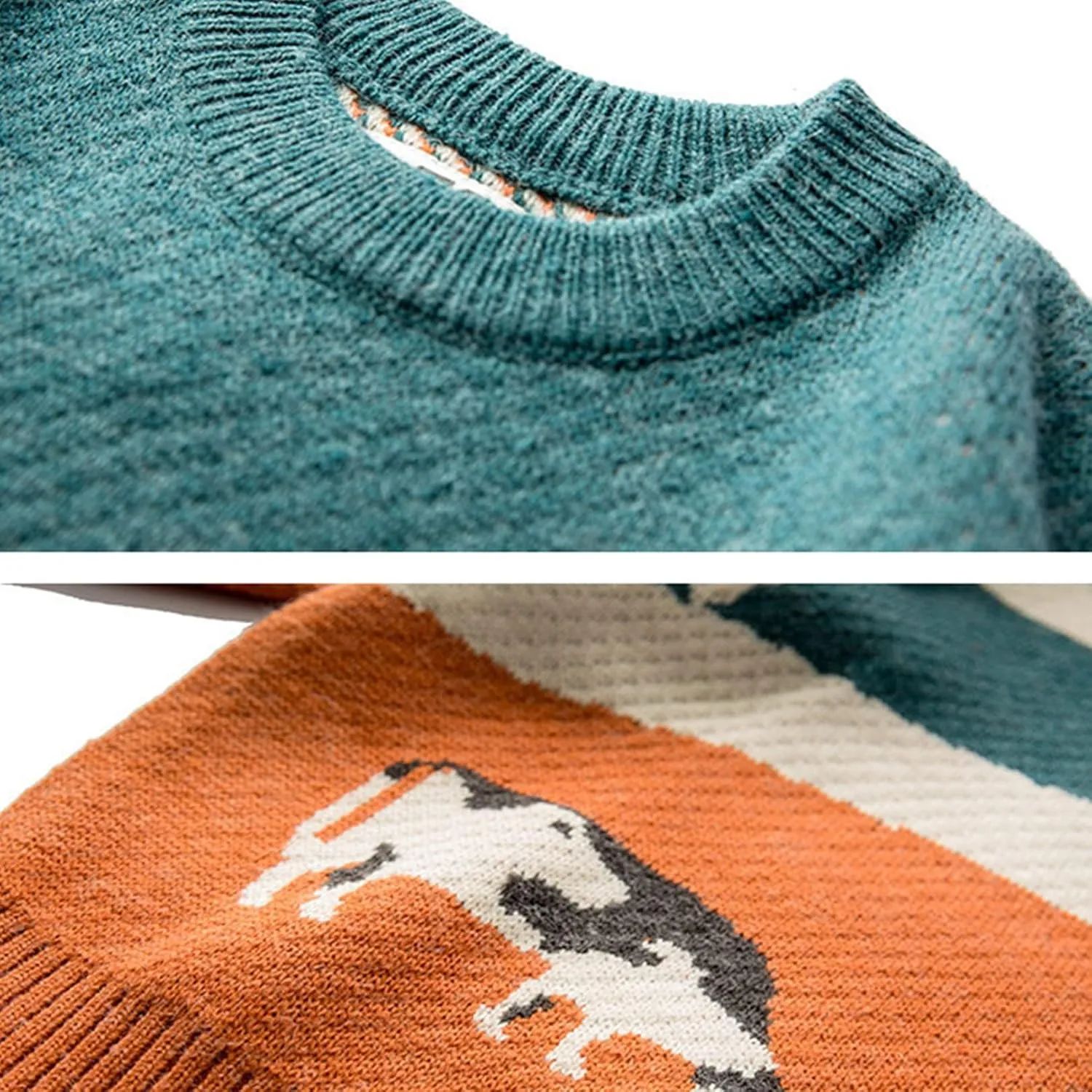 Flygo Men's Cow Sweater Harajuku Oversized Sweaters Chunky Casual Knit Pullover Jumper Fall Winter Fashion