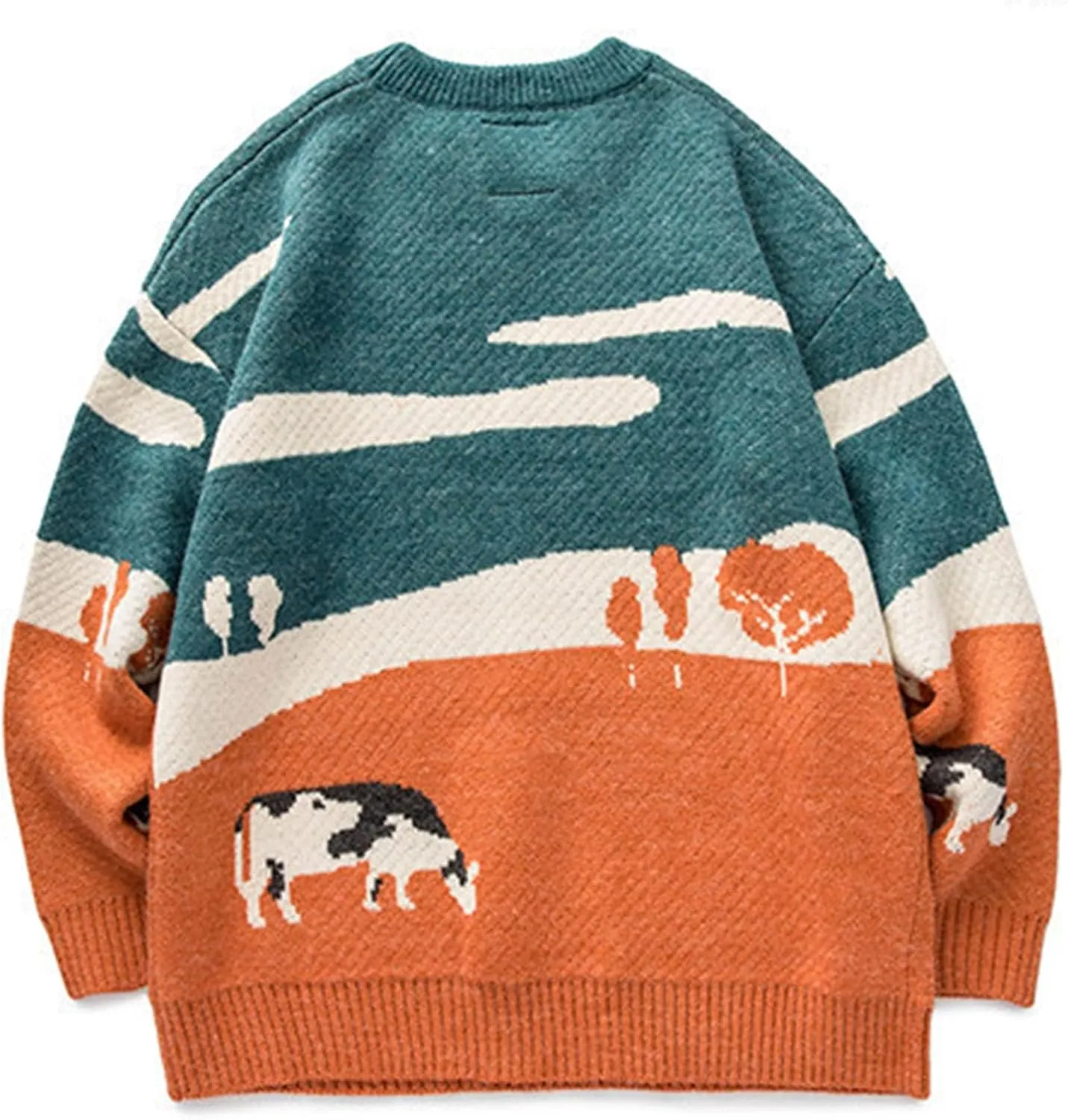 Flygo Men's Cow Sweater Harajuku Oversized Sweaters Chunky Casual Knit Pullover Jumper Fall Winter Fashion