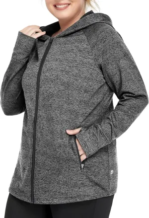 FOREYOND Women Plus Size Fleece Jackets Full Zip Up Hoodies Lightweight Workout Clothing for Running Yoga Gym