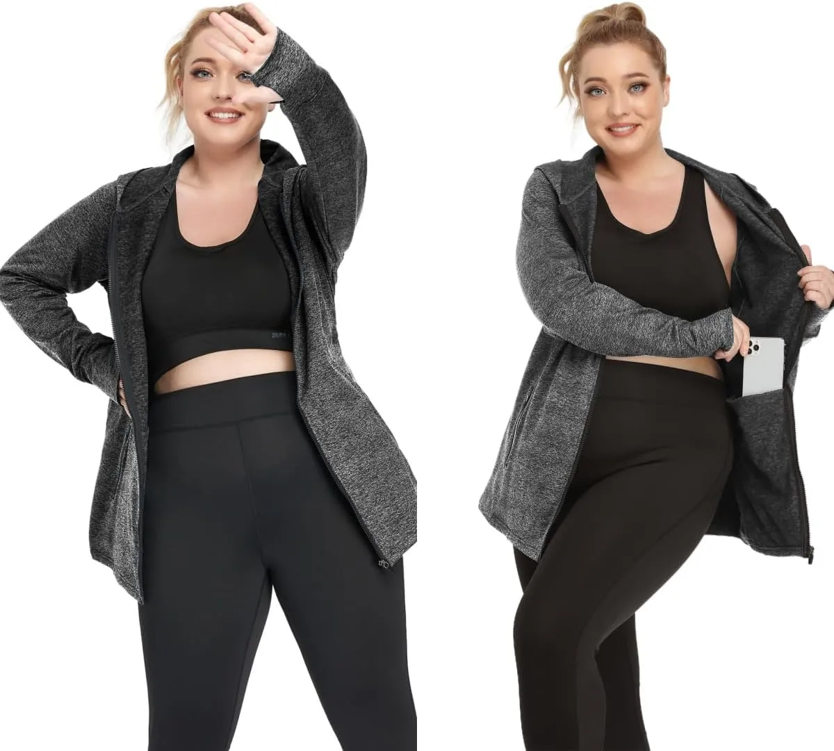 FOREYOND Women Plus Size Fleece Jackets Full Zip Up Hoodies Lightweight Workout Clothing for Running Yoga Gym