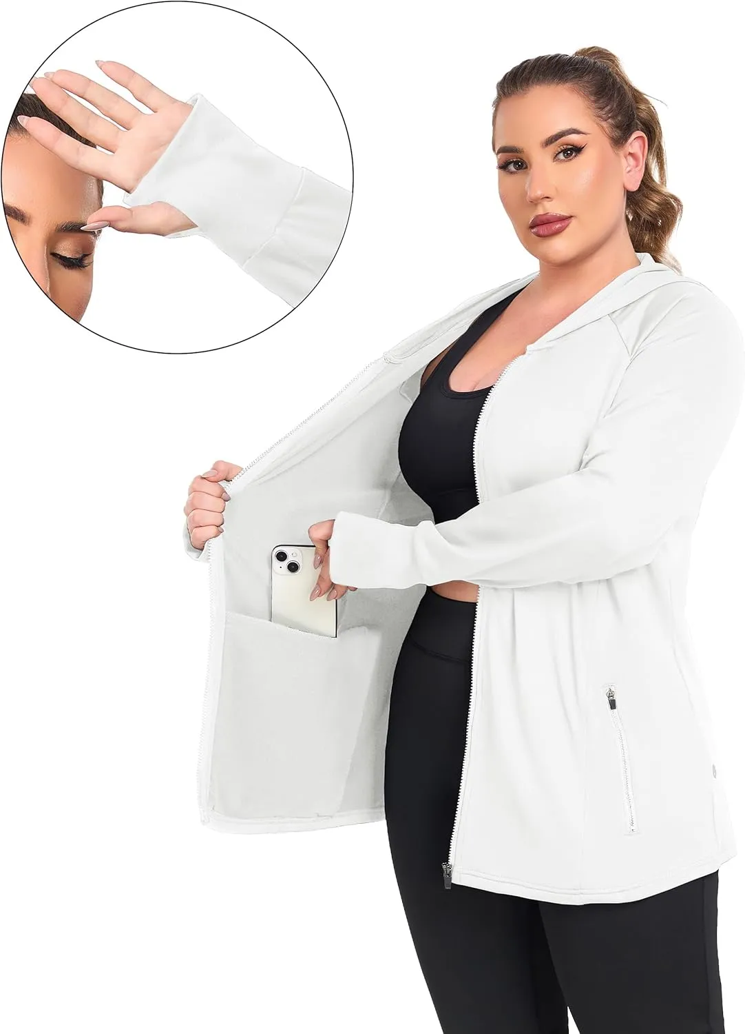 FOREYOND Women Plus Size Fleece Jackets Full Zip Up Hoodies Lightweight Workout Clothing for Running Yoga Gym